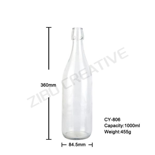 Round Empty Glass Water Bottle Swing Top 1000ml For Water 455g CY-806