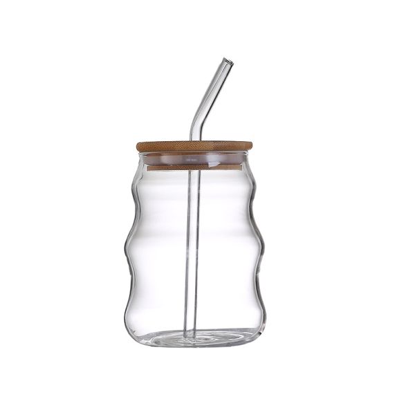 New Product Cloud Shaped Borosilicate Glass Cup With Bamboo Wood Lid 350mL Capacity Microwave & Dishwasher Safe Classic Design