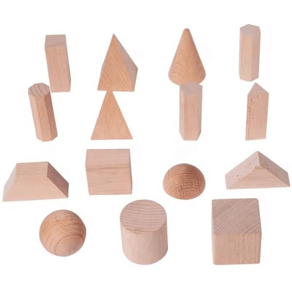 Des solides géométriques en bois, des formes en bois pour enfants, des jouets Montessori