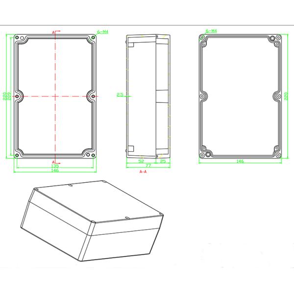 Коробка приложения металла CE IP66 222x145x75mm для электроники