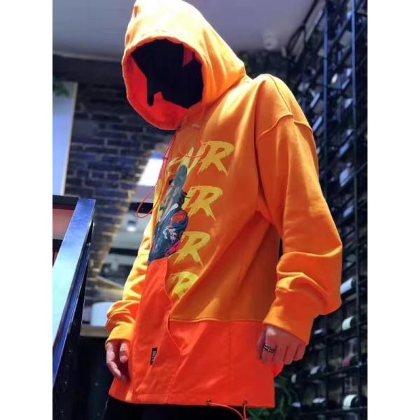 100% Cotton Custom Printed Hoodies , Mens Pullover Hoodie Orange Color