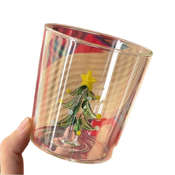 3D Christmas Tree Shaped Single Layer Glass Cup 301-400ml Transparent Juice Milk