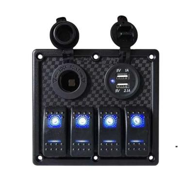 4 Gang Rocker Switch Panel 15W Dual USB 12V Power Outlet Waterproof