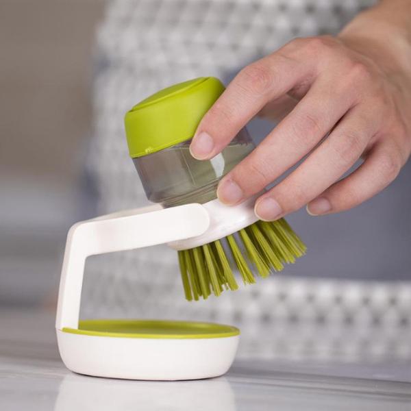 Dishwasher Cleaning Brush With Drip Tray For Kitchen Dish Soap Dispenser