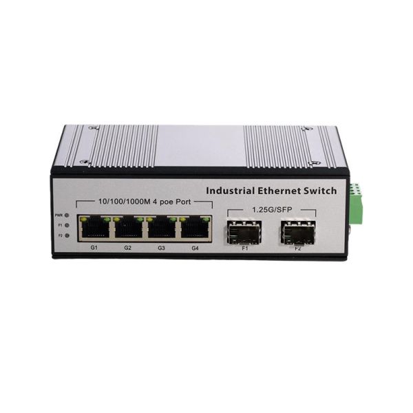 Metal Industrial Gigabit Switch DIN Rail 2 SFP Fiber Ports 4 PoE Ethernet Ports