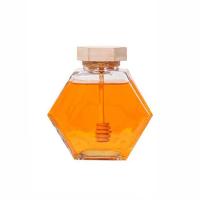 Hexagone en bois Honey Jar Transparent de verre de l'once 13.4oz du couvercle 12