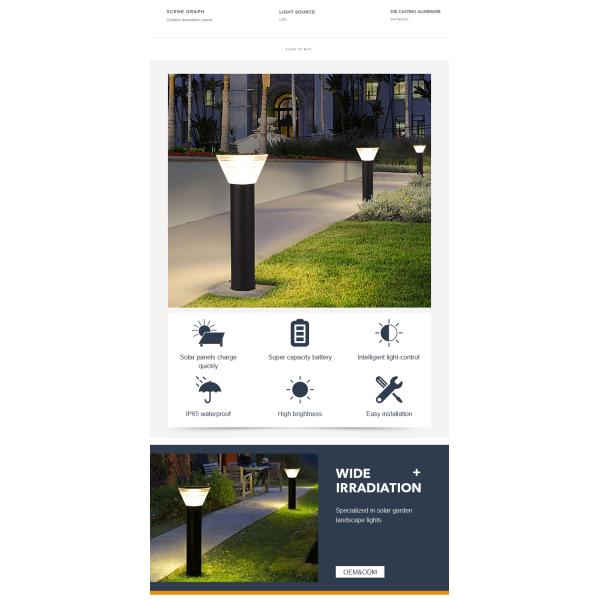 Water Resistant LED Solar Lawn Light , Solar Pathway Lamps For Courtyards Villas