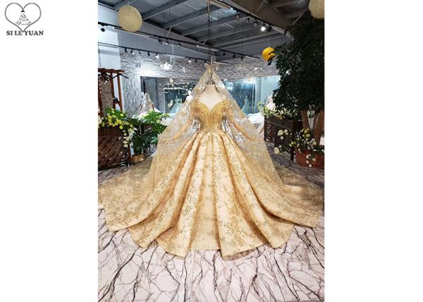 Gold Unique Vintage Prom Dresses Beads Tassels Heart Shaped Bust Shiny Lace