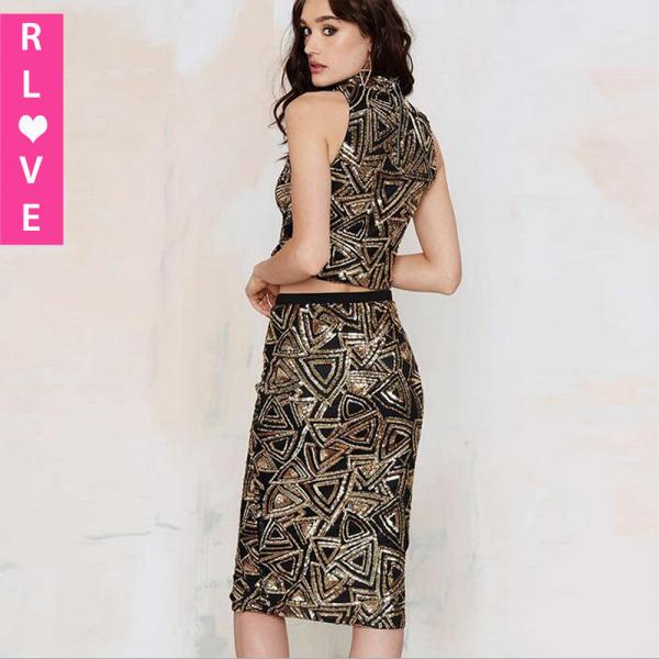2016 summer new European elegant gold sequined embroidery sexy package hip pencil skirts