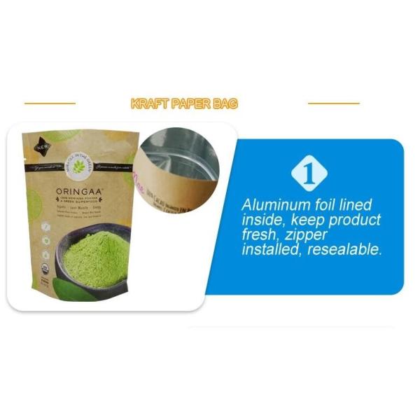 Wholesale Biodegradable Zipper Brown Kraft Paper Bags Tea/Food Packaging Stand Up Paper k Bag