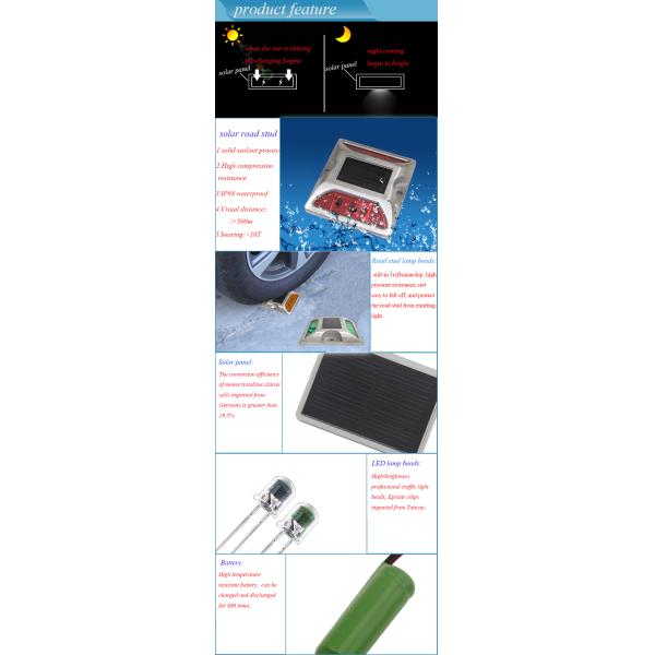 White Yellow Red Blue Green 330g 2V LED Solar Powered Road Studs Work Temp -20C- 70C Aluminum Alloy