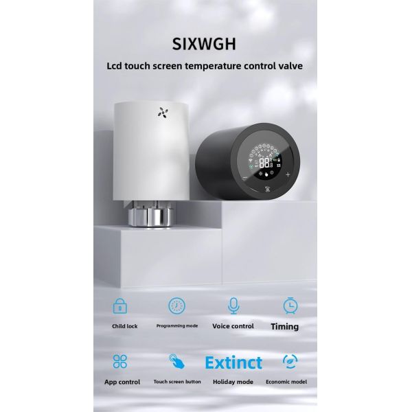 SIXWGH Tuya Zigbee & Wi-Fi Smart LCD Touchscreen Thermostatic Radiator Valve Programmable Temperature Control APP Voice Eco Home