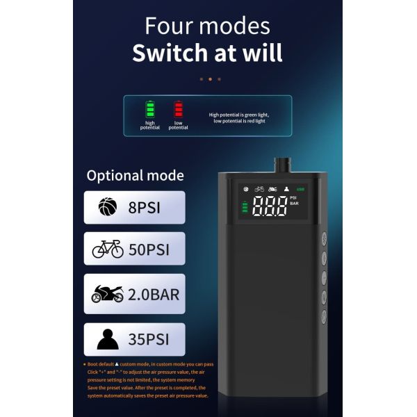 150 PSI Cordless Portable Car Tire Inflator Air Pump With Power Bank LED Light