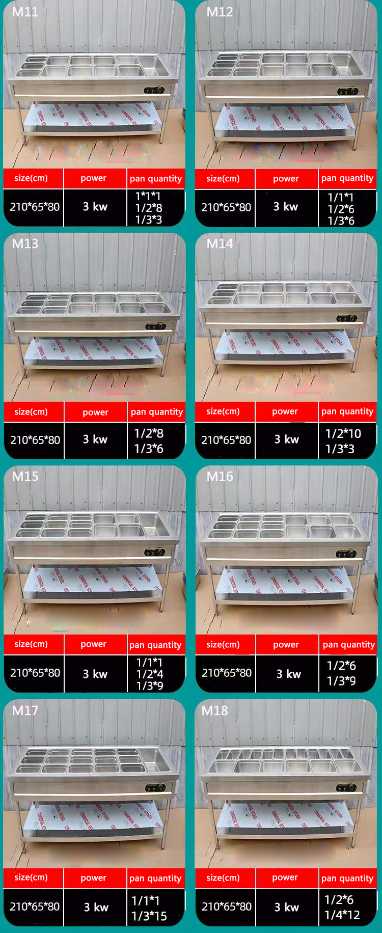 Rectangular Bain Marie Electric Food Warmer 150L 3 Pan Bain Marie