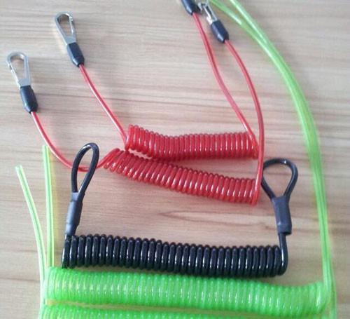 Flexible wire coil lanyard with hooks/loops/crimps all custom OEM request tether coil cord