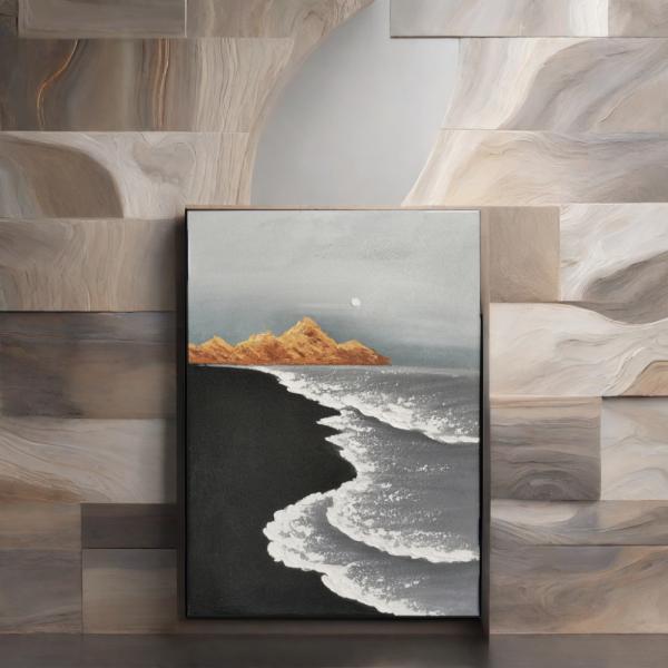 Arte mural moderno pintado a mano 3d Tectura de olas de mar Arena de playa Relieve abstracto Pintura de lienzos Materiales para la decoración del salón