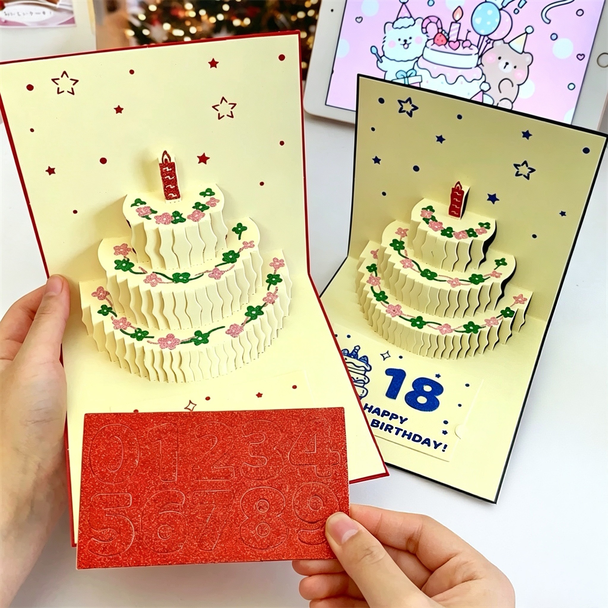 3D Birthday Cake Pop Up Greeting Card With DIY Glitter Numbers