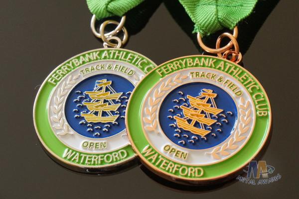 Sailboat Or Rowing Metal Award Medals Die Casting Processing With Soft Enamel Colors