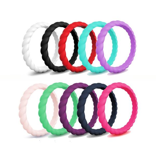 3mm Thin Braided Wedding Silicone Ring Thin Stackable for Women
