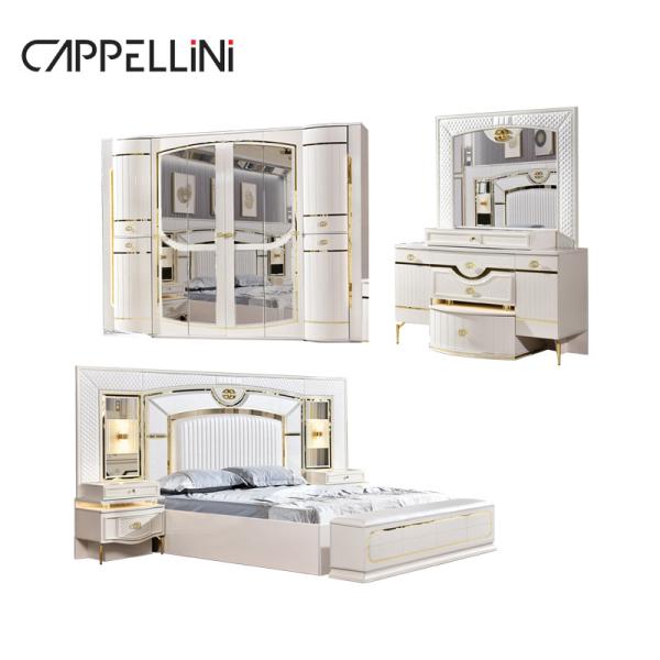 White Home Wooden Leather Queen Bed Set Villa Master Room Wood King Size Mdf Modern Luxury Full Bedroom Sets Furniture
