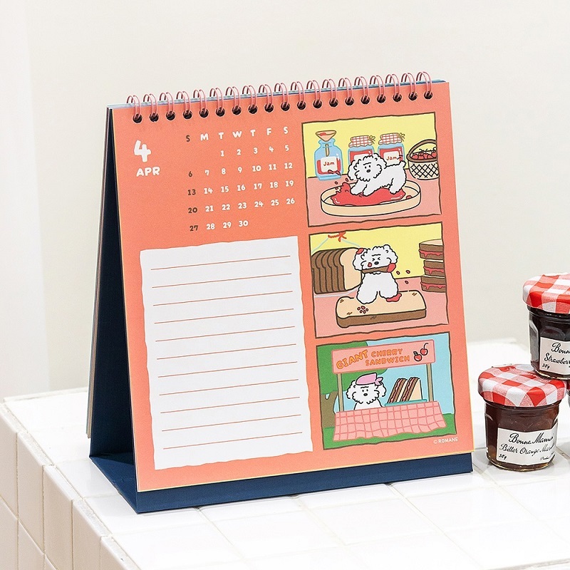 Cartoon Animal Illustrated Desktop Stand-Up Calendar With Wire-O Binding