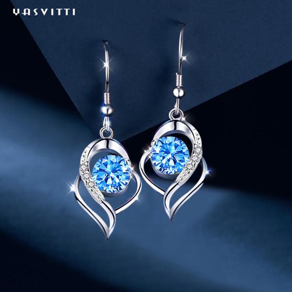 сердце 0.16oz 31x11mm стерлинговое серебряное качает серьги циркона серег 5A CZ голубые