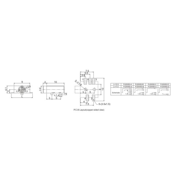 наушник поднимает штепсельную вилку домкратом 2.5mm женский наушник поднимает PJ20050 домкратом