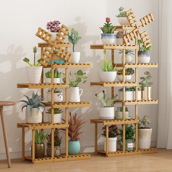 BAMBOO Decorative Flower Pots Stand 5-Layer Wood Display Rack for Green Plants Organizer Shelves Indoor and Outdoor