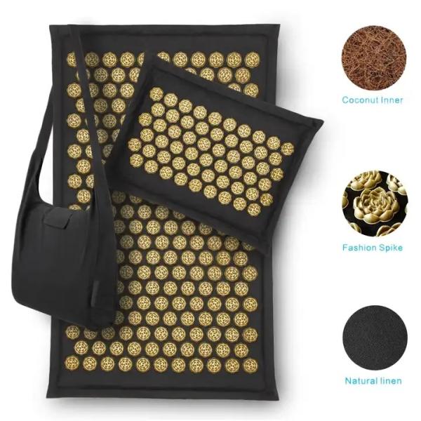 Patent Design Natural Linen Acupressure Mat Foot Shakti Plastic Spikes Massage Acupressure Mat and Pillow Set