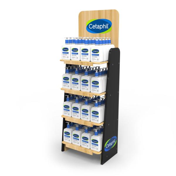 Support d'affichage en bois de produit de soin pour la peau pour le détergent facial pour le supermarché