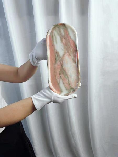 Italy Bvlgari Pink Marble Tray Handcrafted Polished Flat Marble Tray