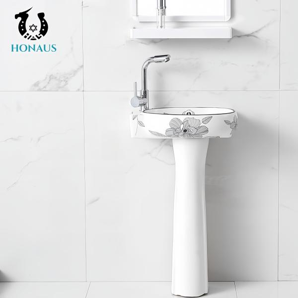Chinese Style Bathroom Full Pedestal Wash Basin With Mirror Best Ceramic Two Piece