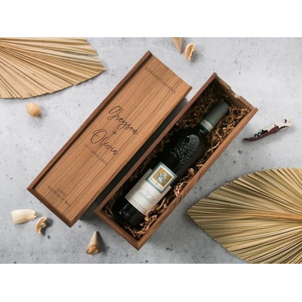 Silk-screen Printed Pine Wine Champagne Box for Engagement and Wedding 35x11x11cm