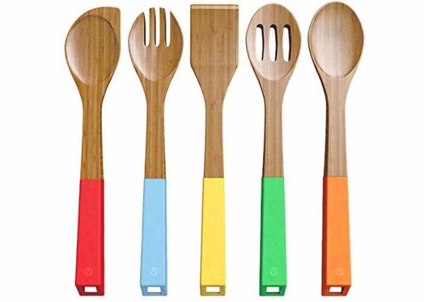 Organic Antimicrobial Wooden Kitchen Cooking Tools Spoons Spatulas Natural Bamboo Color
