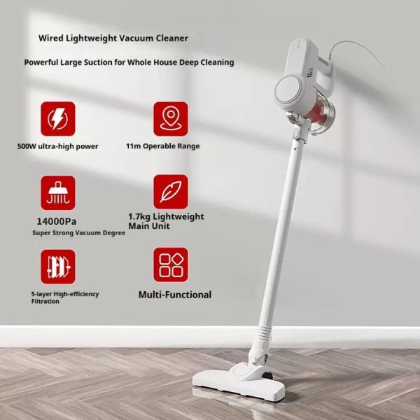 Convenient Wired Vacuum Cleaner White 500W High Efficiency Lightweight Corded Stick Vacuum