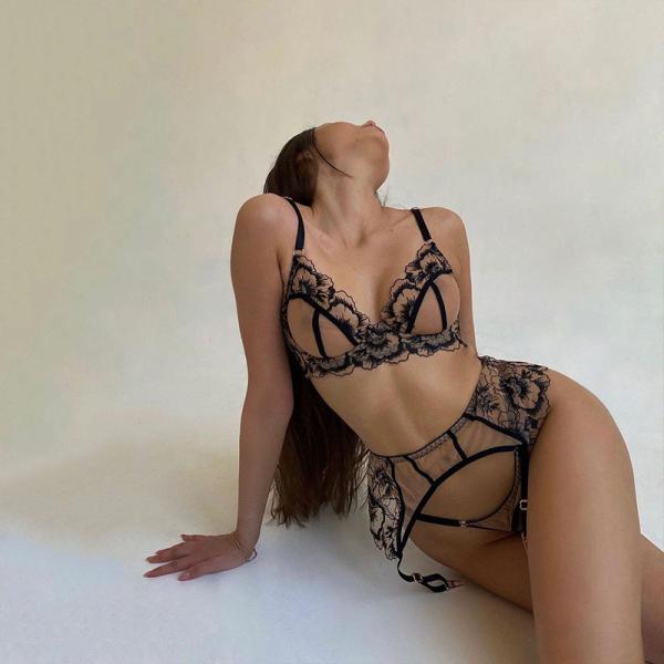 S-L Thong Body Suit Sexy Feathers Erotic Seamless Sexy Bra Panty Set