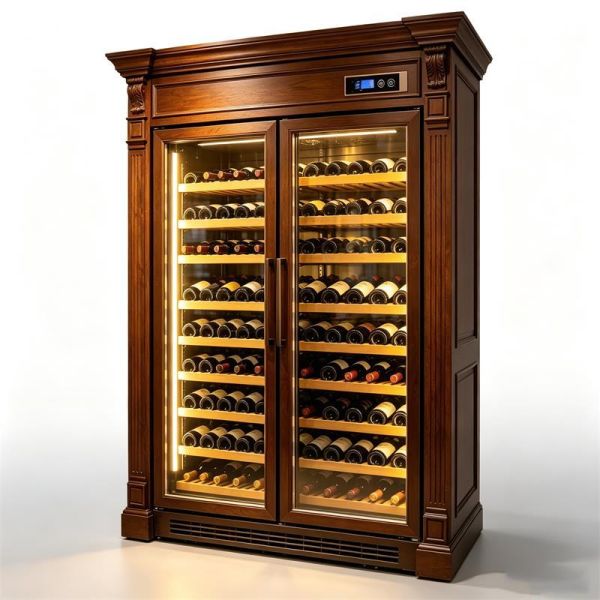 Dual-Zone Solid Wood Wine Cooler Cabinet With Digital Control Glass Doors