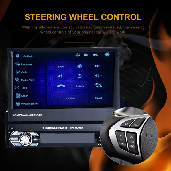 Universal Retractable Screen Radio 7 Color BackLight Single Din Retractable Screen