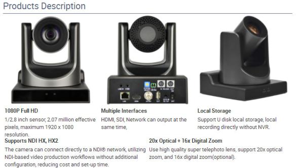 support vmix software NDI network 1080p HD Camera USB&HDMI 20X PTZ Conference camera