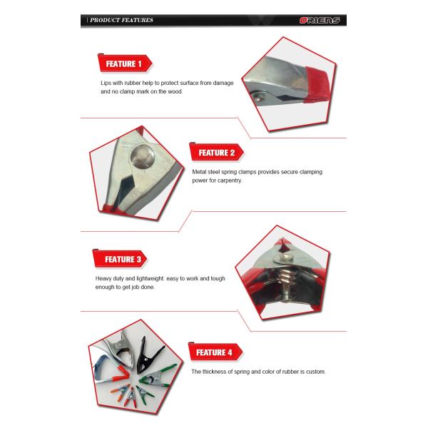 Acero revestido en polvo negro de 2 4 6 9 pulgadas y resorte de metal de carbono Una abrazadera con manijas de PVC para la carpintería