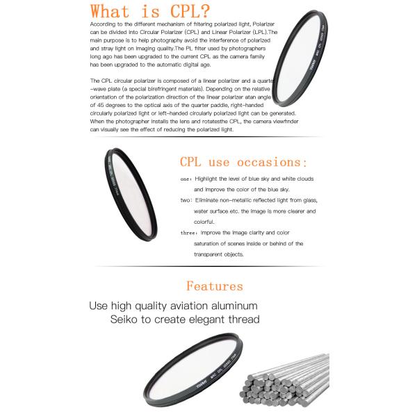HD MRC Polarizing Filters Remove Reflective Light CPL Filter for Landscape Photography