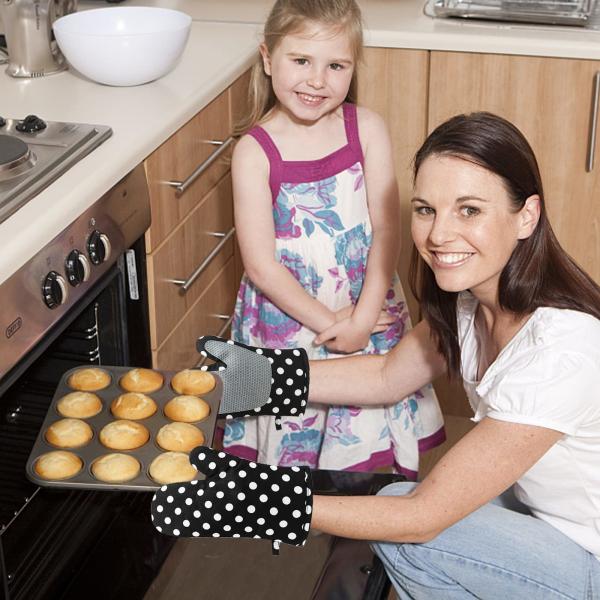 Oven Mitts Oven Gloves BBQ Gloves Silicone Thickened Cotton Double Layer Design Non-Slip Textured Grip Baking Gloves