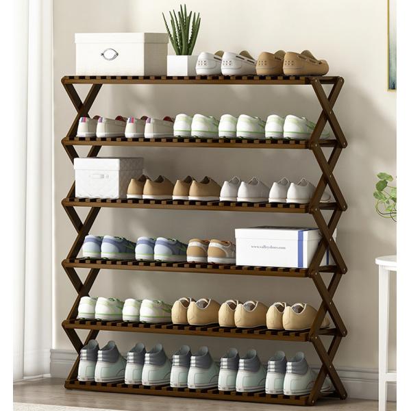 Bamboo Foldable Shoe Rack Free-standing Storage Shelf for Hallway Entryway Bedroom Mail Packing Y Bamboo Narrow Organizer