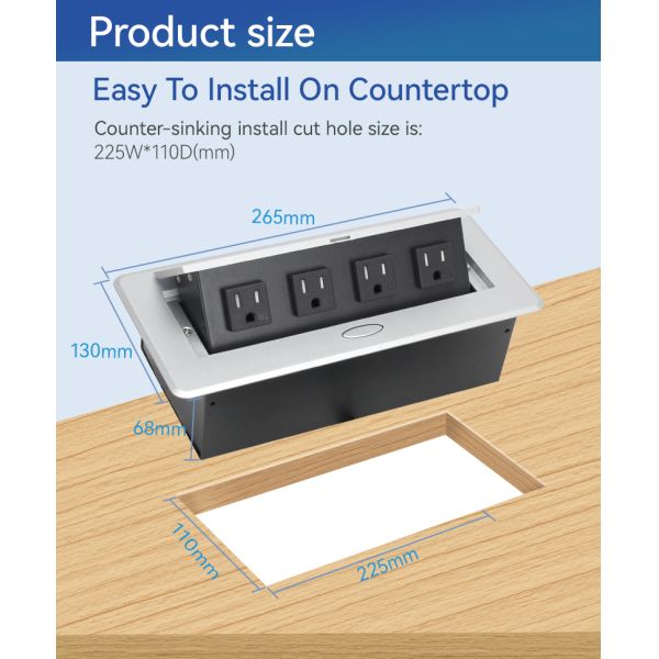 Commerical Recessed Power Pop Up Outlet Box For Workspace Office Desk