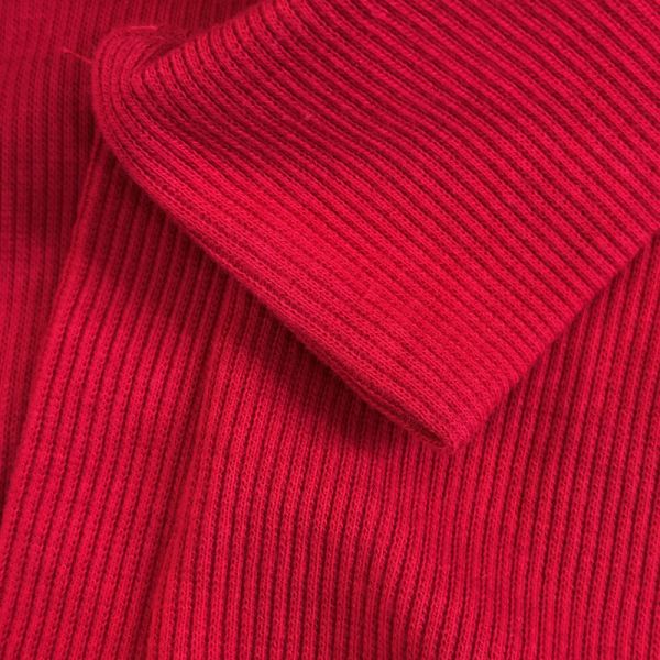 Vibrant Red Ribbed Polo Neck Top - Slim Fit Long Sleeve Blouse