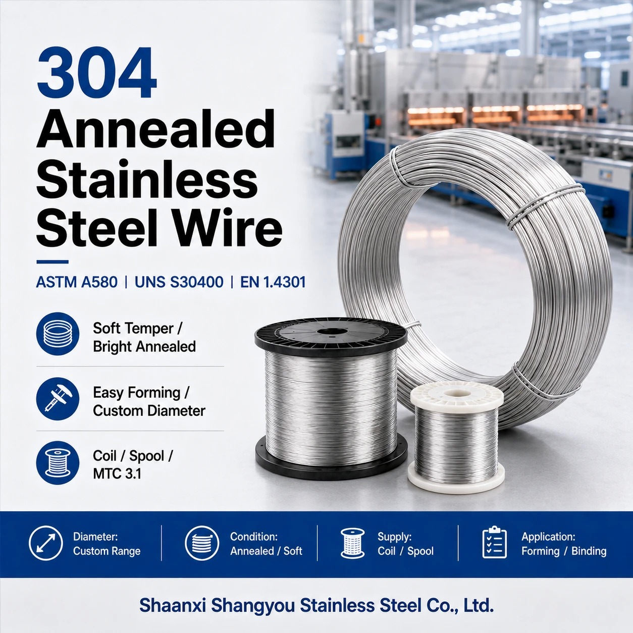 Annealed 304 Stainless Steel Wire Soft Temper for Forming and Binding