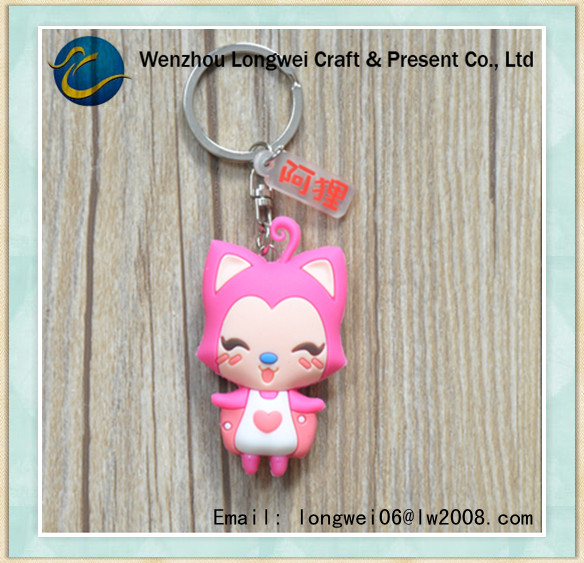 Fox Girl 3D Soft PVC Keychain , Advertising Rubber Key Chain
