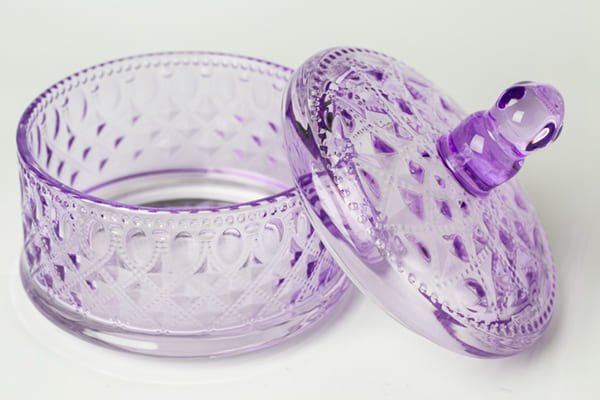 Purple Stacking Clear Glass Storage Jar 10 Inch Height Three Tier Glass Candy Dish