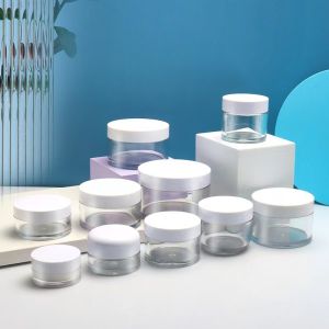 Double Wall Plastic Cream Jars Cosmetic Packaging Transparent Cream Jar With Screw Cap