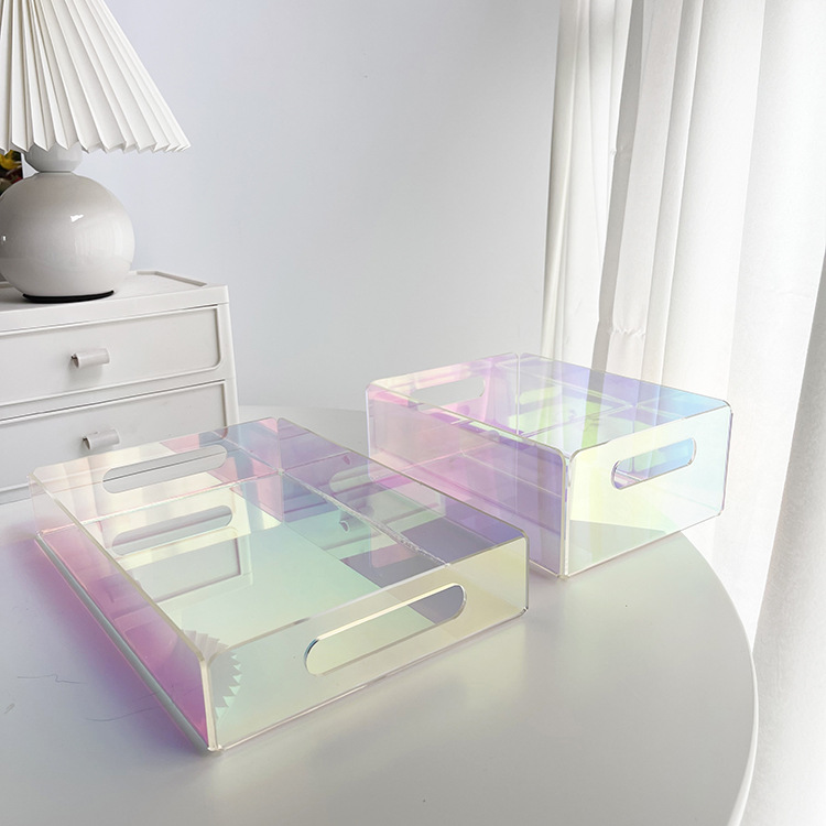 Acrylic Storage Basket with Net Red Mask Finishing Colorful Desktop Tea Tray for Living Room Cosmetics Kitchen/Bathroom Storage
